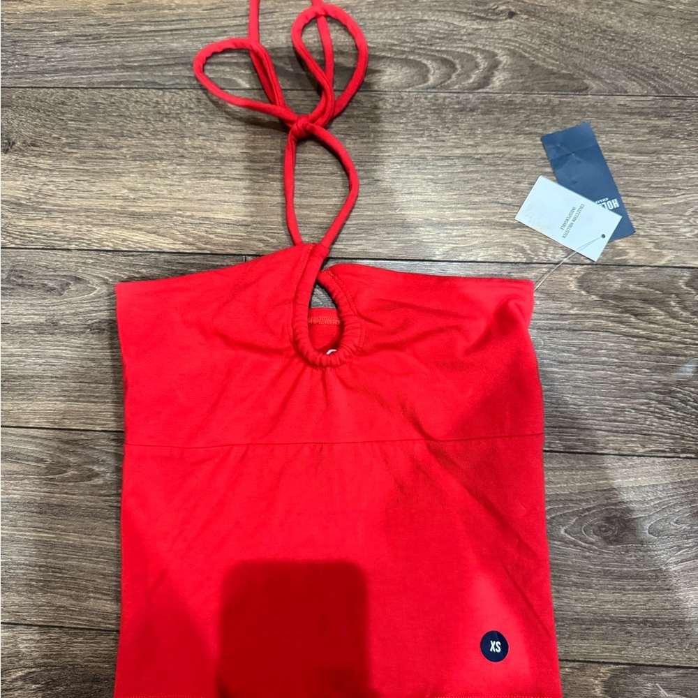 hollister red crop halter tank